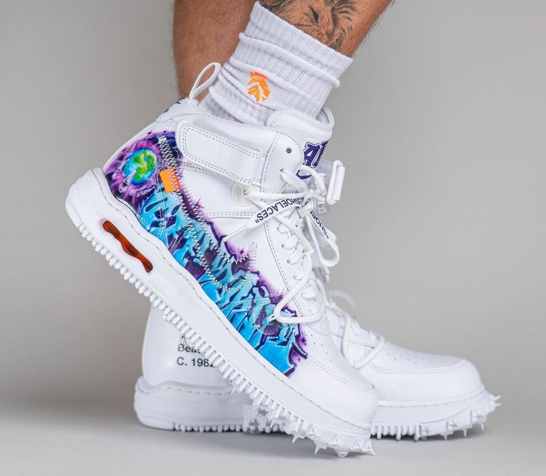Off-White x Nike Air Force 1 Mid Graffiti White DE0500-100 On-Feet